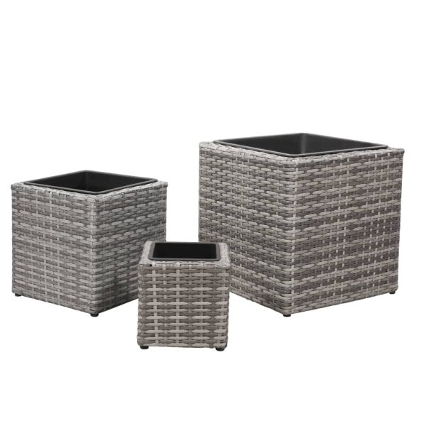 Vasos/floreiras de jardim elevados 3 pcs vime PE cinzento