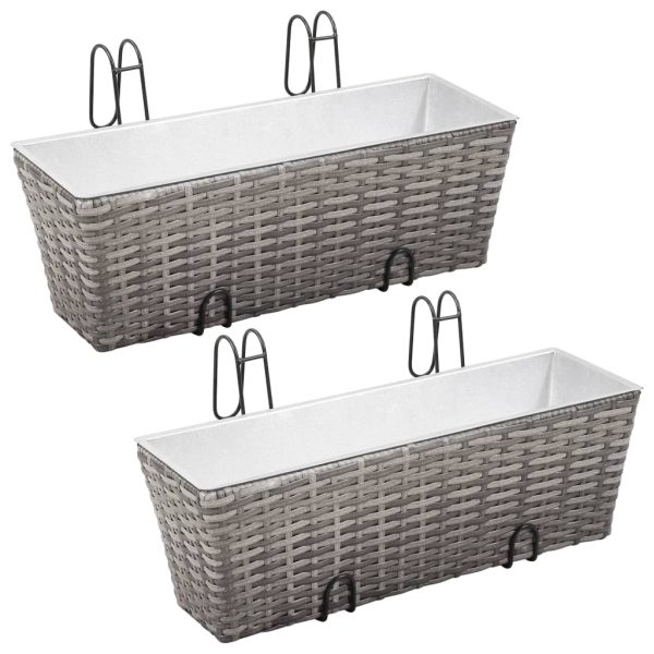 Floreiras de pendurar na varanda 2 pcs 50 cm vime PE cinzento