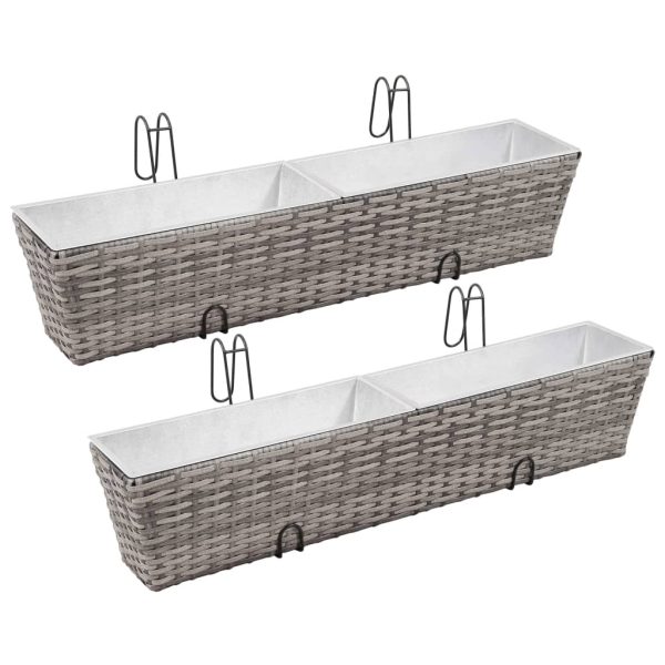 Floreiras de pendurar na varanda 2 pcs 80 cm vime PE cinzento