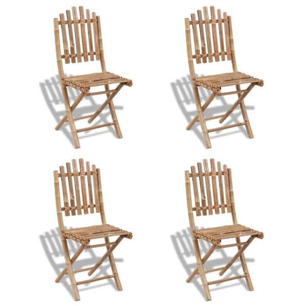 Cadeiras de exterior dobráveis bambu 4 pcs