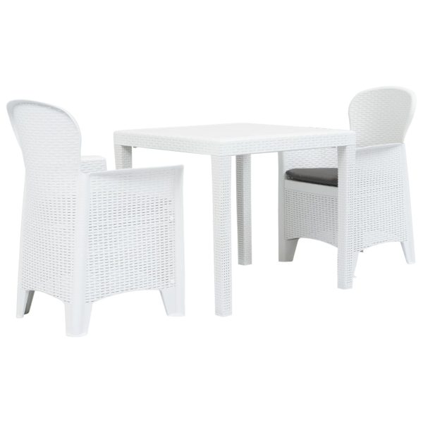 Conjunto bistrô 3 pcs plástico branco com aspeto de vime
