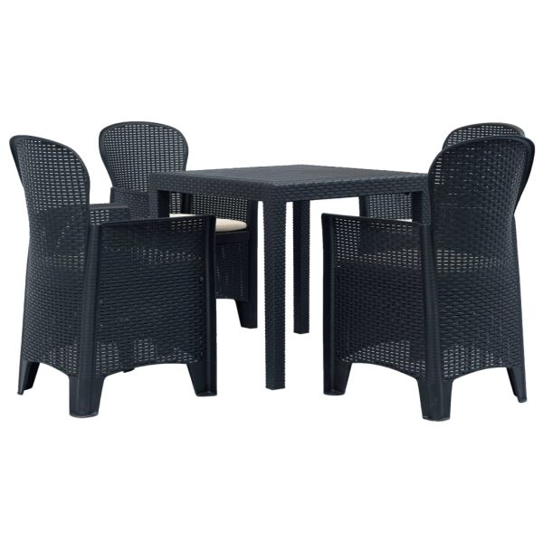 Conj. jantar p/ exterior 5 pcs plástico antracite aspeto vime