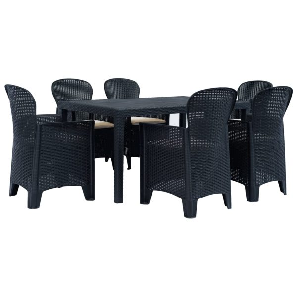 Conj. jantar p/ exterior 7 pcs plástico antracite aspeto vime