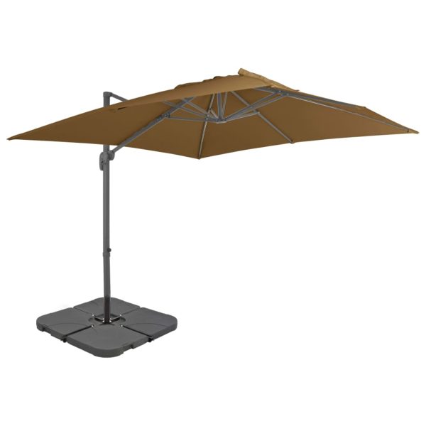 Guarda-sol de exterior com base portátil cinzento-acastanhado