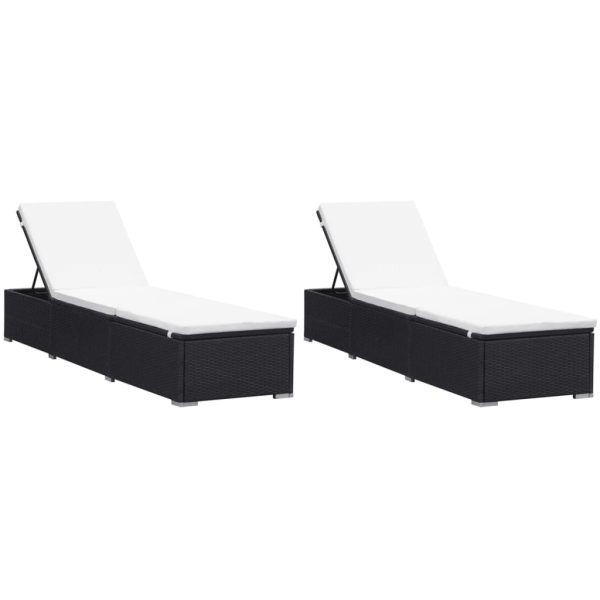 Espreguiçadeiras com almofadões 2 pcs vime PE preto