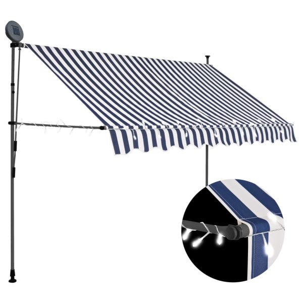 Toldo retrátil manual com LED 250 cm azul e branco