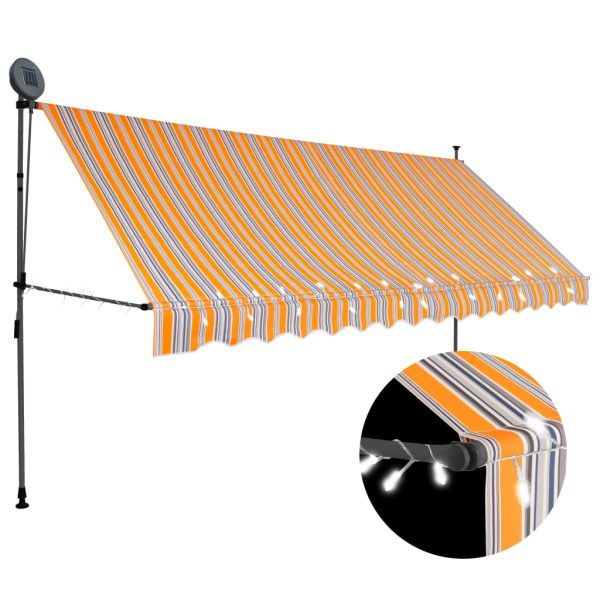 Toldo retrátil manual com LED 350 cm amarelo e azul