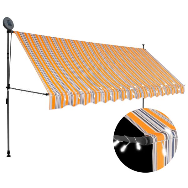 Toldo retrátil manual com LED 400 cm amarelo e azul