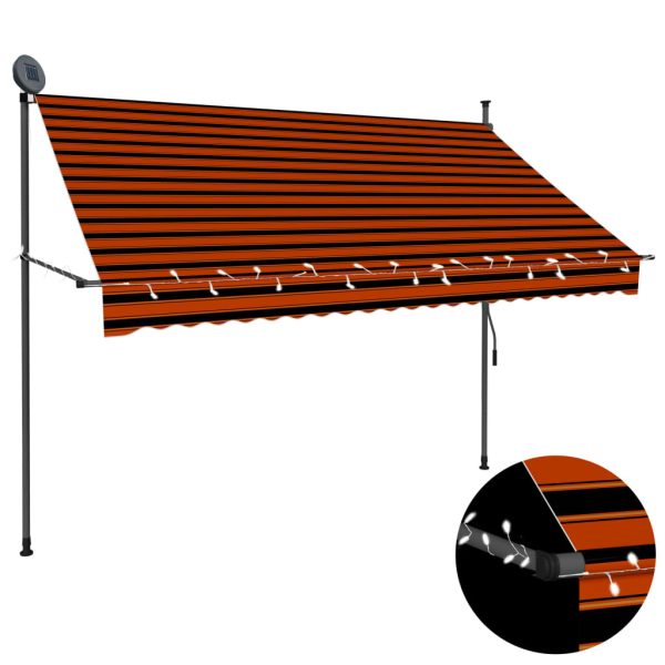 Toldo retrátil manual com LED 250 cm laranja e castanho