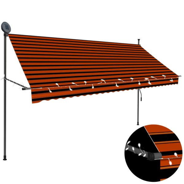 Toldo retrátil manual com LED 300 cm laranja e castanho