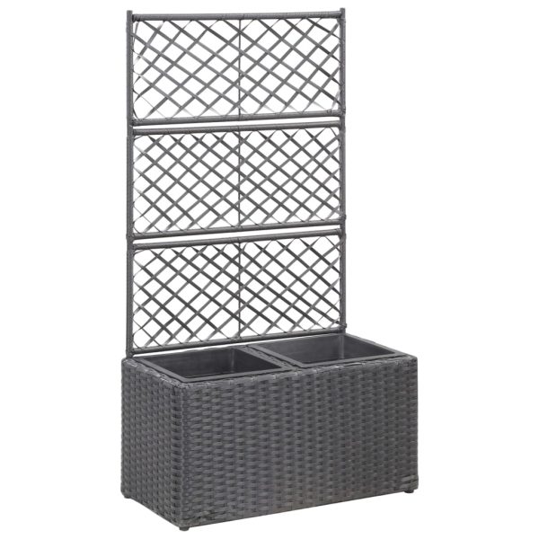 Floreira com treliça e 2 vasos 58x30x107 cm vime PE preto