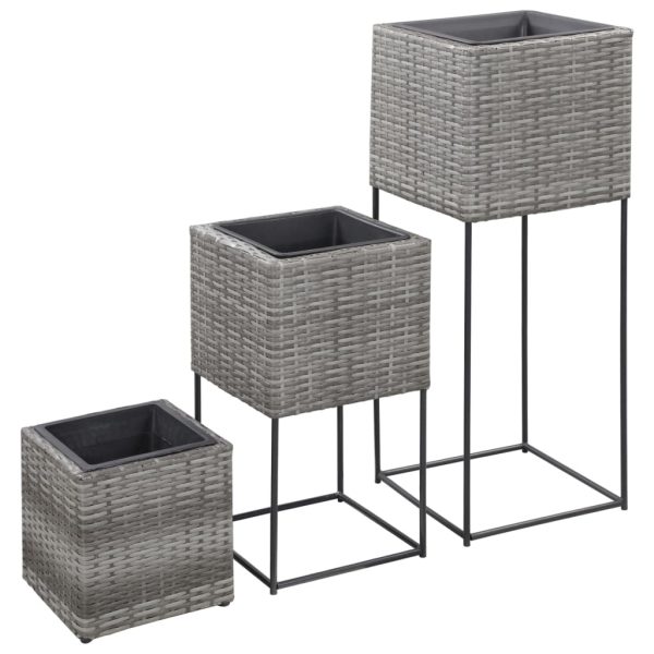 Vasos para jardim elevados 3 pcs vime PE cinzento