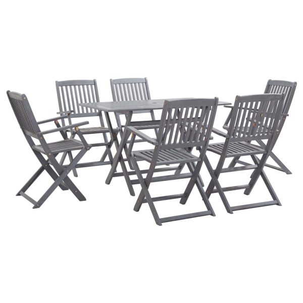 7 pcs conjunto de jantar jardim madeira acácia maciça cinzento