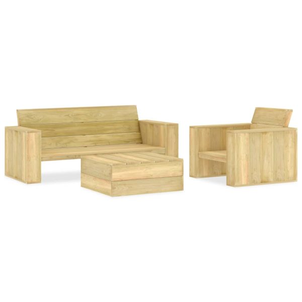 3 pcs conjunto lounge de jardim madeira de pinho impregnada