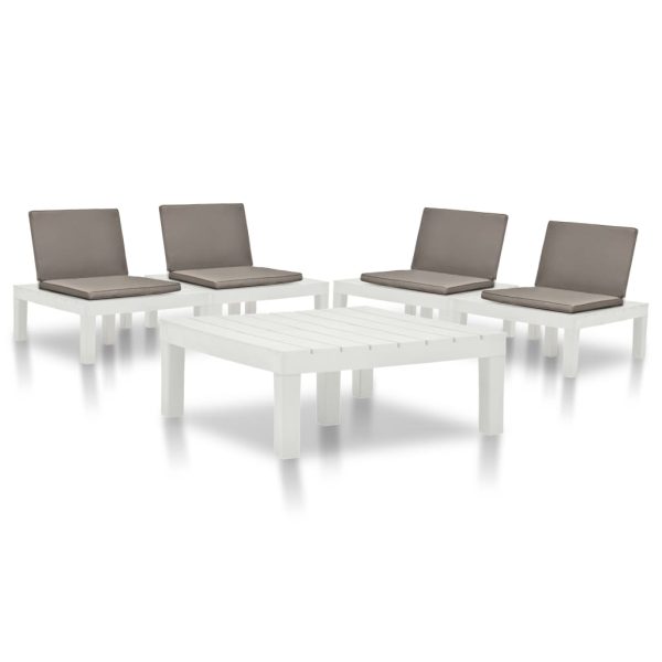5 pcs conjunto lounge para jardim plástico branco