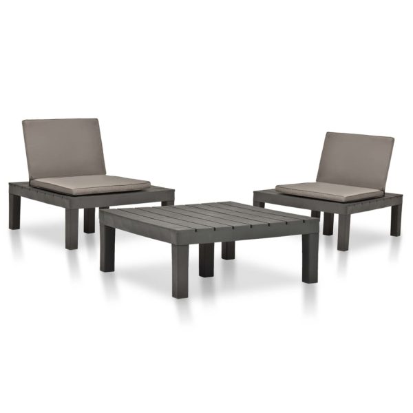Conjunto lounge para jardim 3 pcs plástico antracite