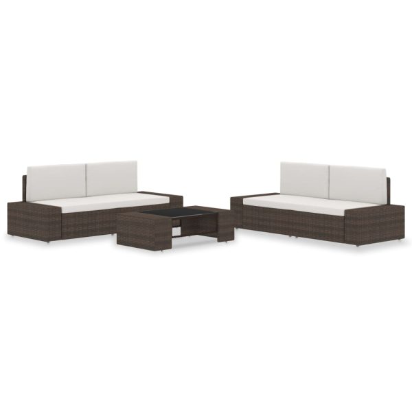 5 pcs conjunto lounge para jardim vime PE castanho