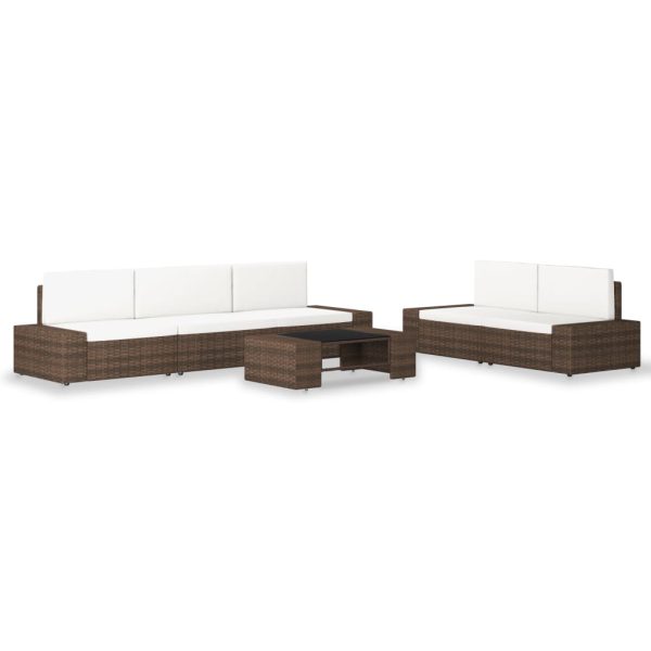 6 pcs conjunto lounge para jardim vime PE castanho