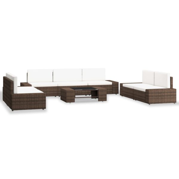 8 pcs conjunto lounge para jardim vime PE castanho