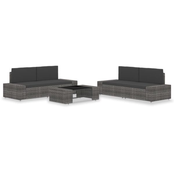 5 pcs conjunto lounge de jardim vime PE cinzento