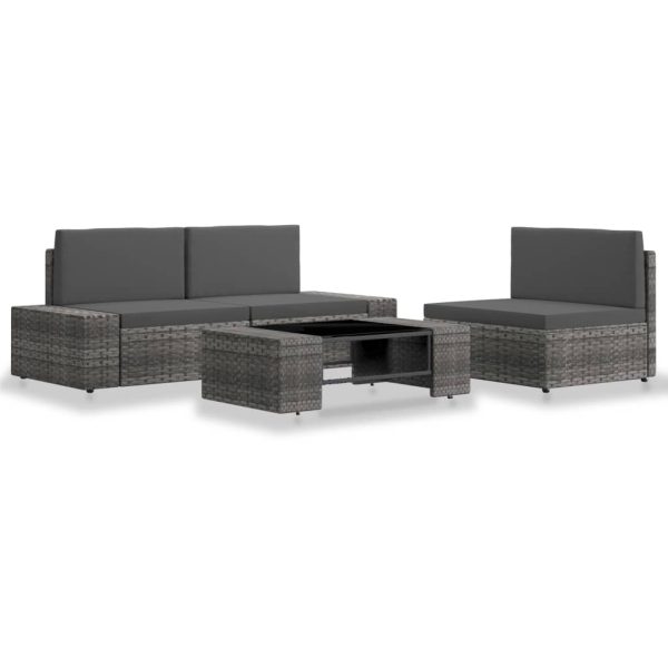 4 pcs conjunto lounge para jardim vime PE cinzento