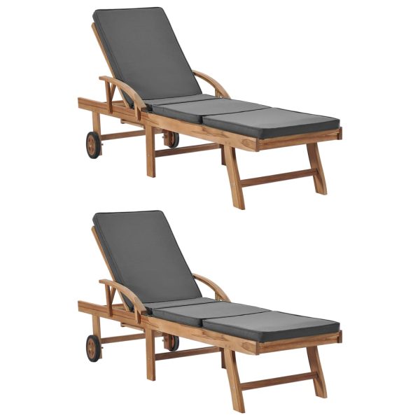 Espreguiçadeiras + almofadões 2 pcs teca maciça cinzento-escuro