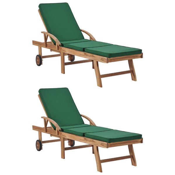 Espreguiçadeiras c/ almofadões 2 pcs madeira teca maciça verde
