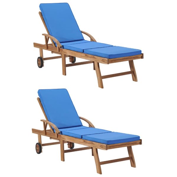 Espreguiçadeiras c/ almofadões 2 pcs madeira teca maciça azul