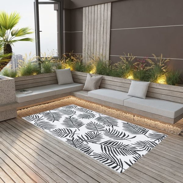 Tapete de exterior 120x180 cm PP branco e preto