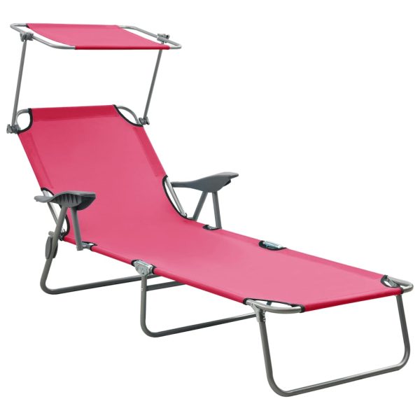 Espreguiçadeira com toldo aço rosa
