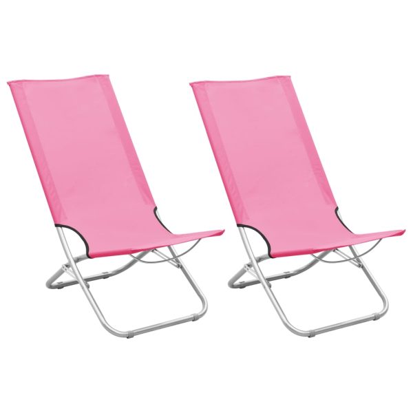 Cadeiras de praia dobráveis 2 pcs tecido rosa