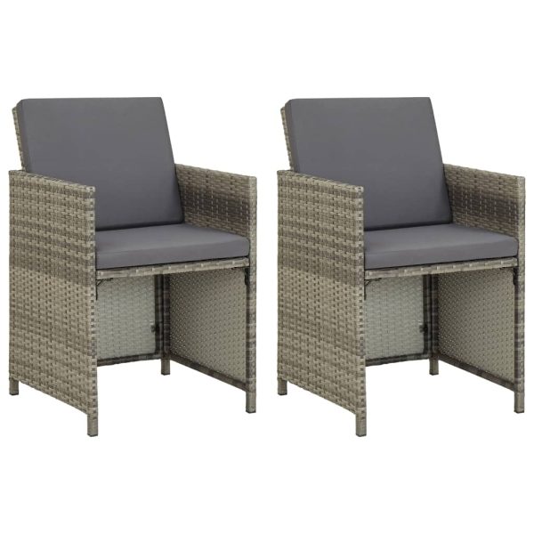 Cadeiras de jardim 2 pcs c/ almofadões vime PE cinzento