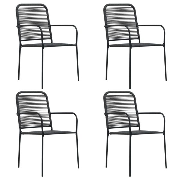 Cadeiras de jardim 4 pcs corda de algodão e aço preto