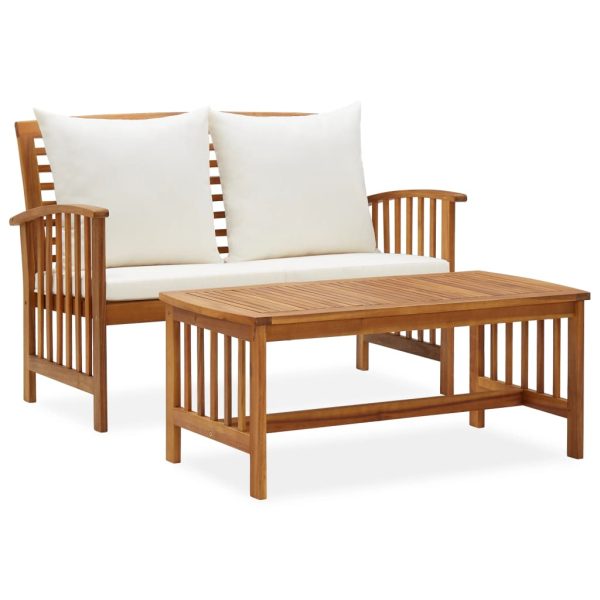 2 pcs conjunto lounge de jardim c/ almofadões acácia maciça