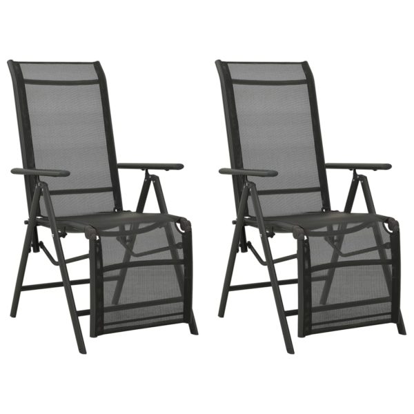 Cadeiras de jardim reclináveis 2 pcs textilene e alumínio preto