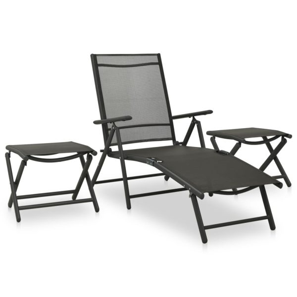 3 pcs conjunto lounge para jardim textilene e alumínio preto