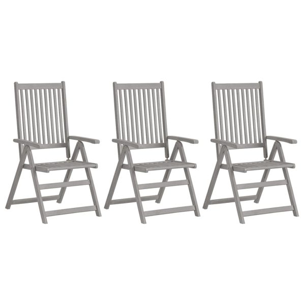 Cadeiras de jardim reclináveis 3 pcs acácia maciça cinzento