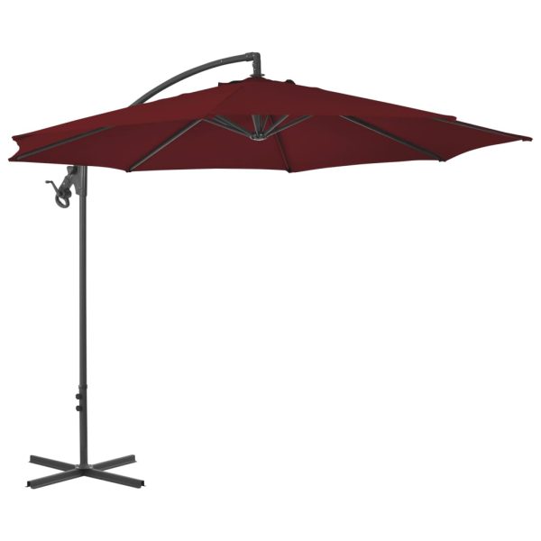 Guarda-sol cantilever com poste de aço 300 cm vermelho bordô