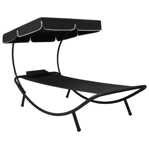Espreguiçadeira com toldo e almofada preto