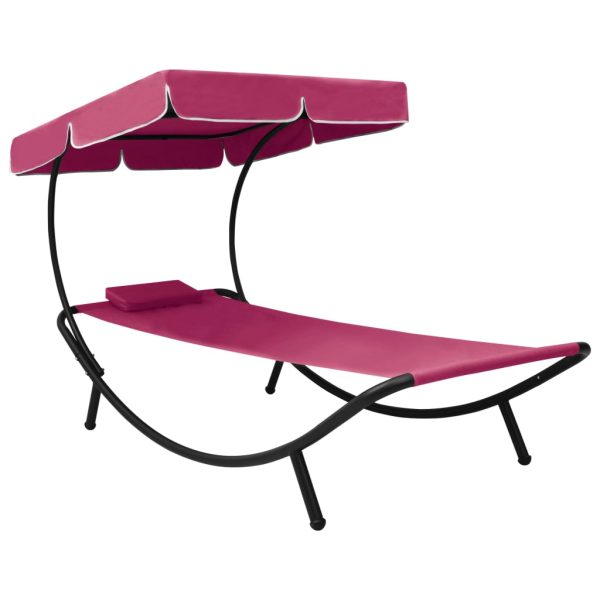 Espreguiçadeira com toldo e almofada rosa
