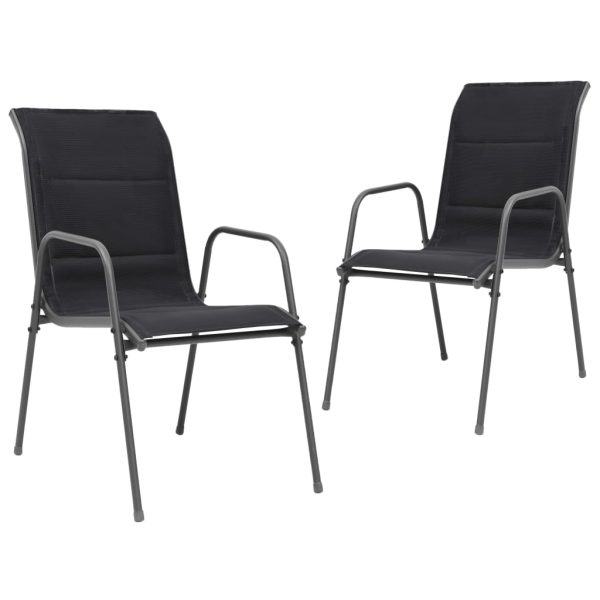 Cadeiras de jardim empilháveis 2 pcs aço e textilene preto
