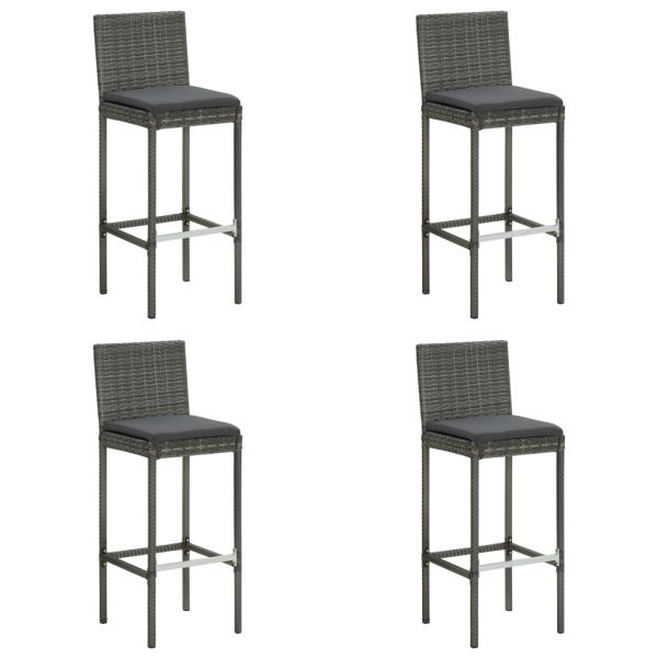 Bancos de bar p/ jardim com almofadões 4 pcs vime PE cinzento
