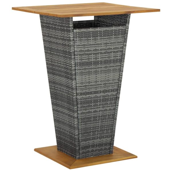 Mesa de bar 80x80x110 cm vime PE e acácia maciça cinzento