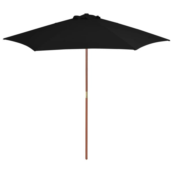 Guarda-sol de exterior com poste de madeira 270 cm preto