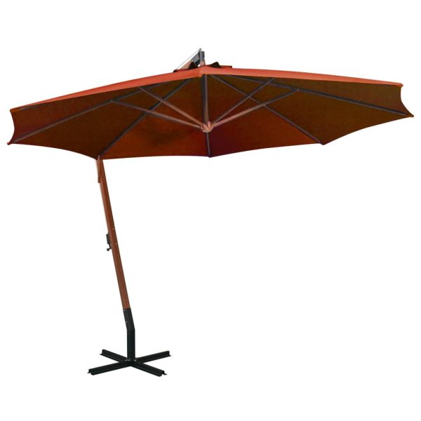 Guarda-sol suspenso com poste 3,5x2,9m abeto maciço terracota