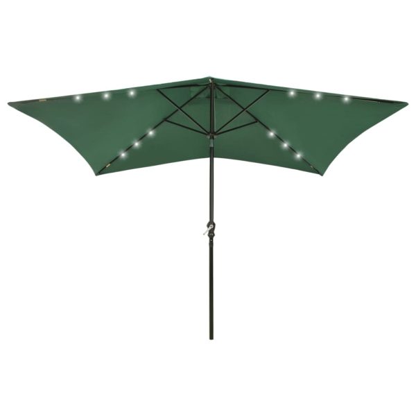 Guarda-sol com luzes LED e poste de aço 2x3 m verde