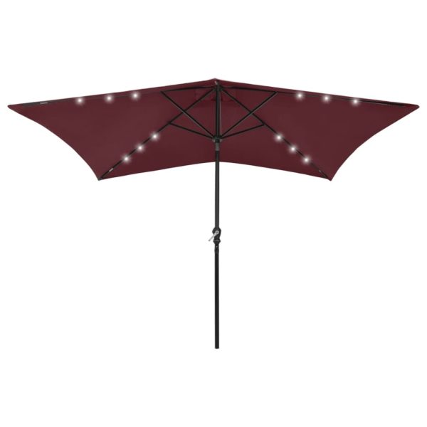 Guarda-sol com luzes LED e poste de aço 2x3 m vermelho bordô