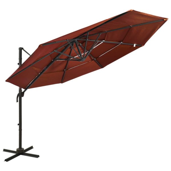 Guarda-sol de 4 camadas com poste de alumínio 3x3 m terracota