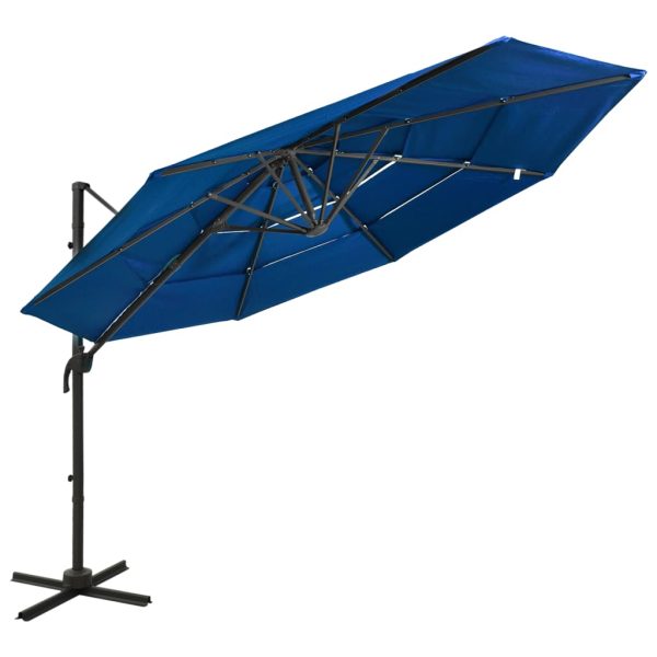 Guarda-sol de 4 camadas c/ poste de alumínio 3x3 m azul-ciano