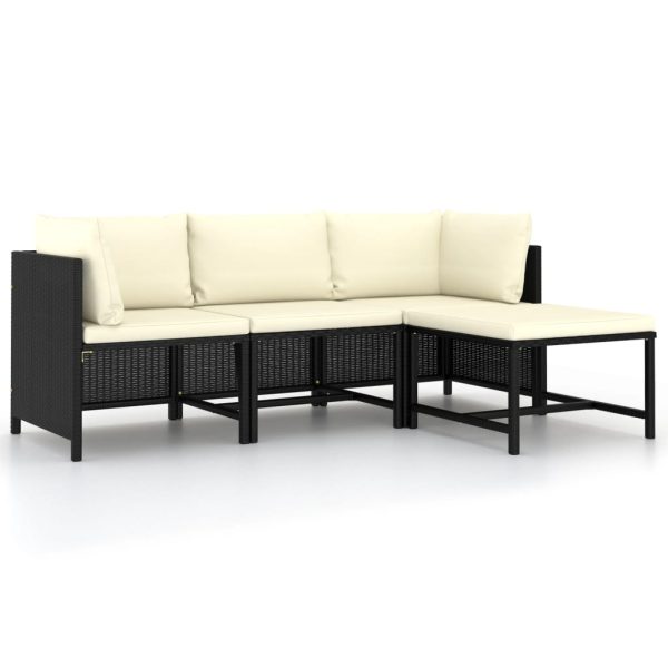 4 pcs conjunto sofás de jardim com almofadões vime PE preto